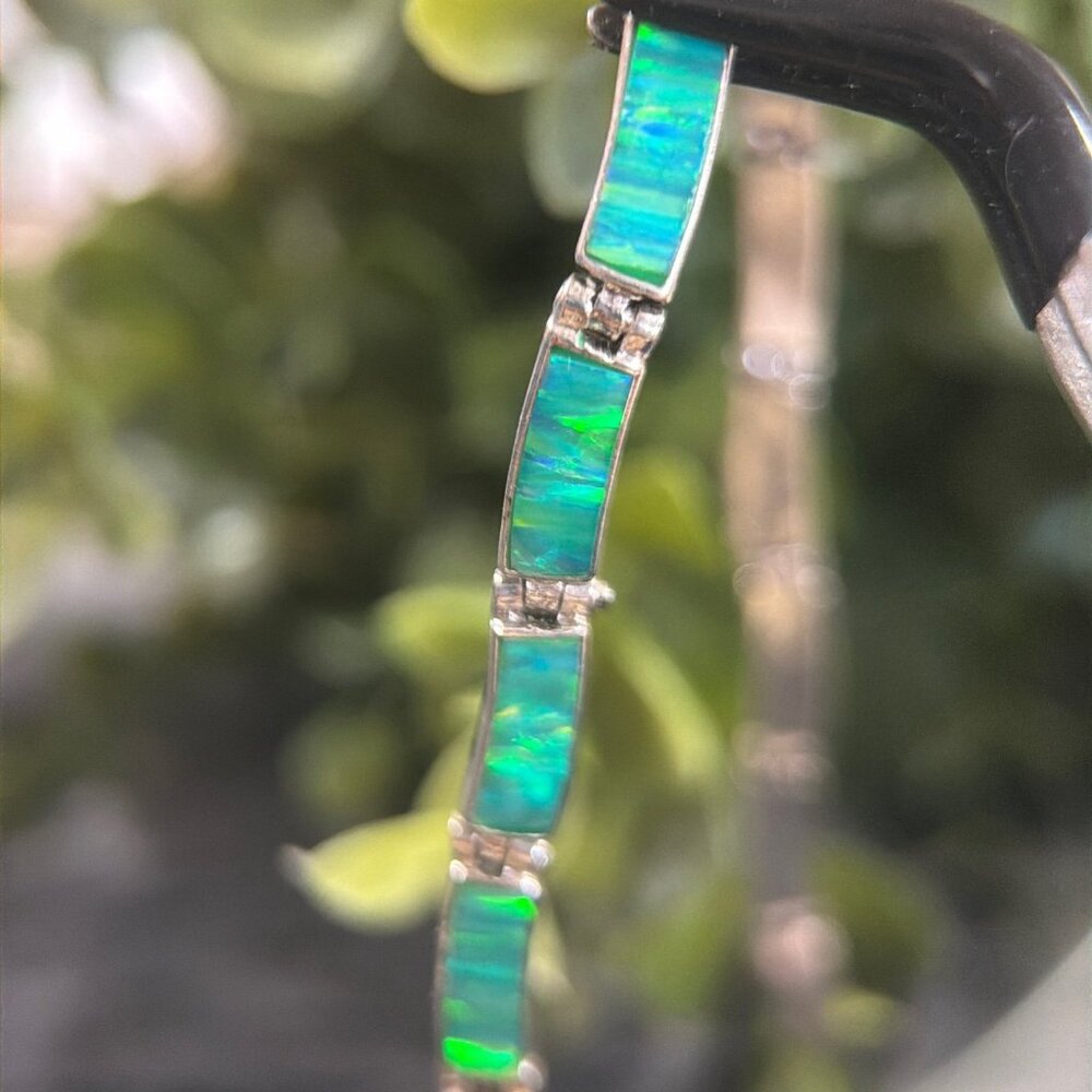 Sterling Silver 925 Synthetic Opal Bracelet - Picture 3 of 11